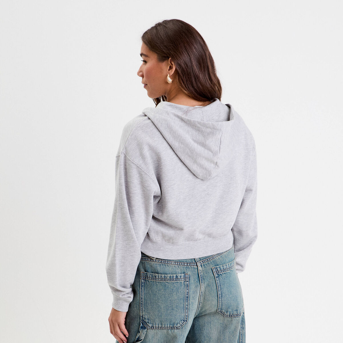 Sweat zippé à capuche gris clair femme