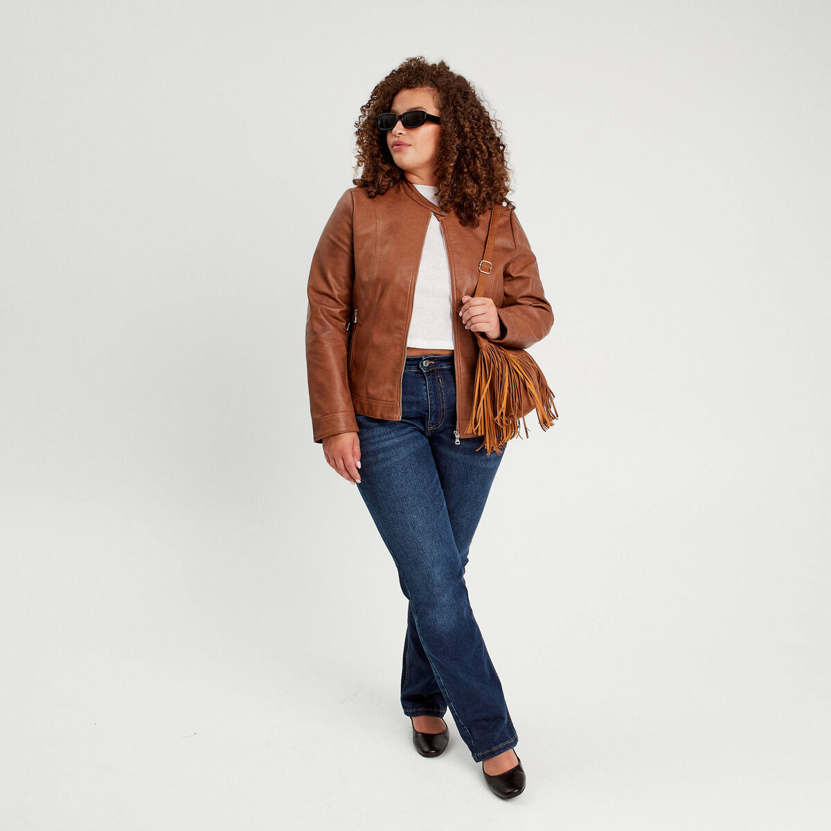 Veste droite zippée beige femme