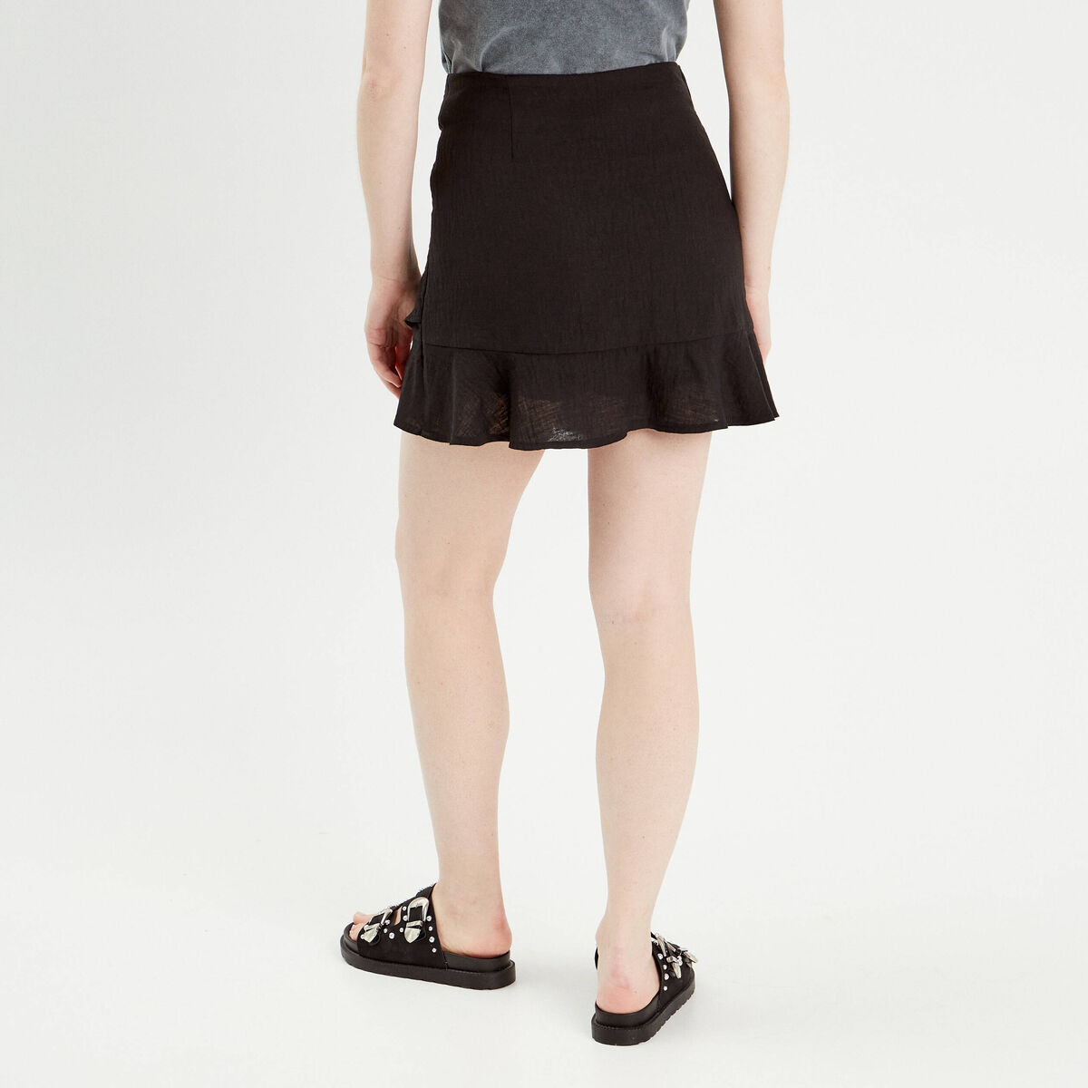 Jupe évasée fluide volants noir femme