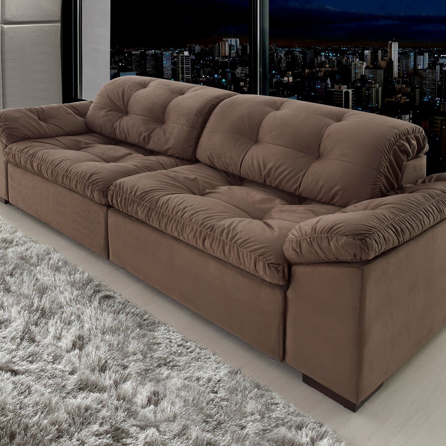 Sofá Retrátil e Reclinável 2 Lugares 260 Cm Pérola Veludo