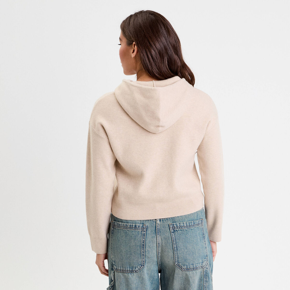 Pull à capuche manches longues beige femme