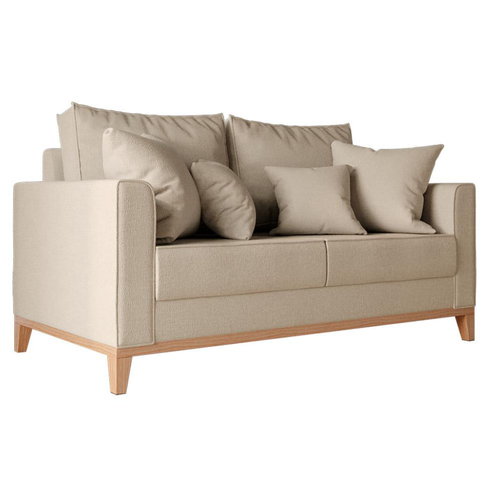 Sofá 2 Lugares Beny Base de Madeira Linho Cotton Bege