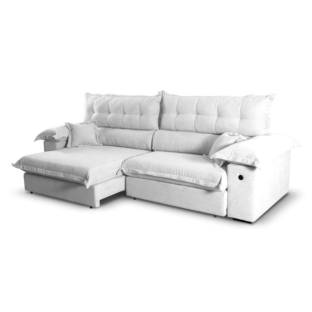 Sofá 3 Lugares Retrátil e Reclinável com USB Absoluto Linho Off White