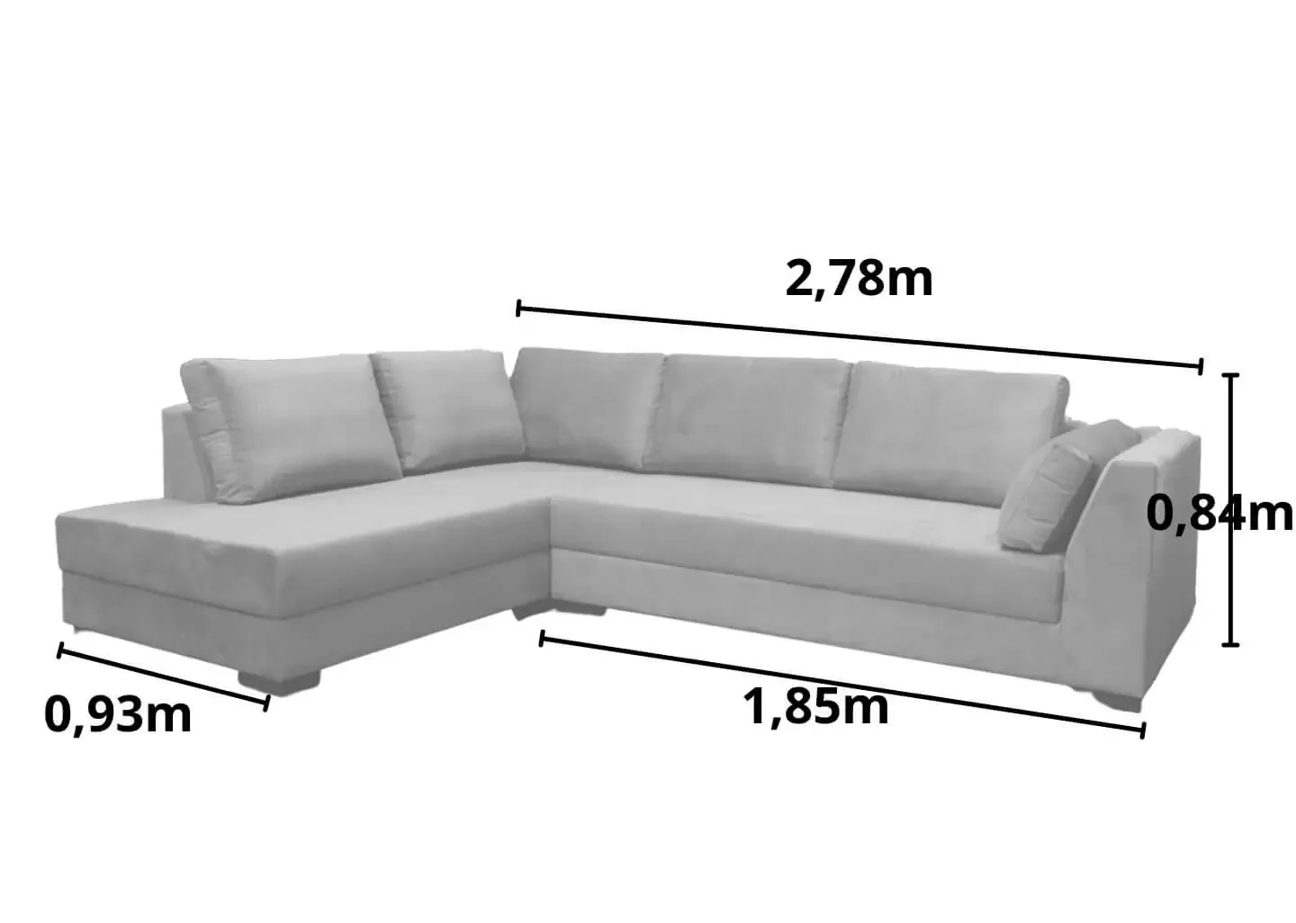 Sofá de Canto 5 Lugares - Sued Aveludado - Oni001:cinza