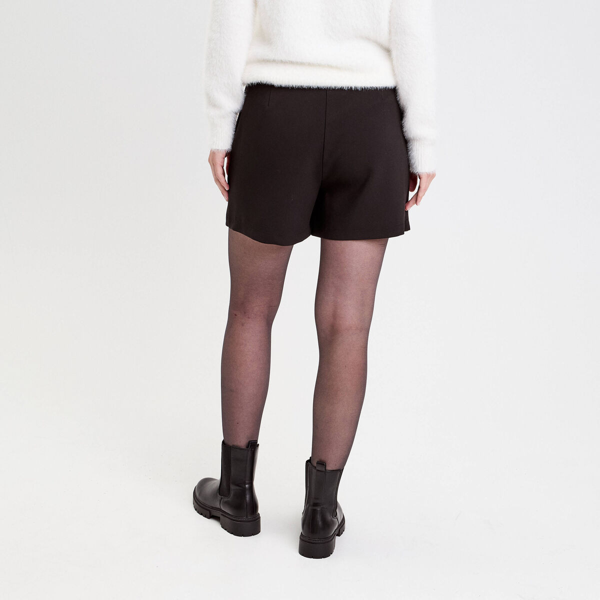 Jupe-short droite fentes noir femme
