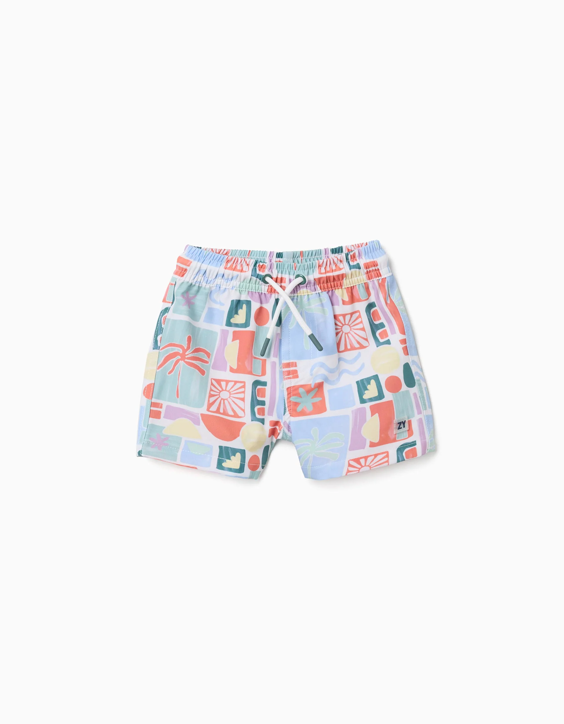 Swim shorts with colourful print and drawstring for baby boys, multicolour