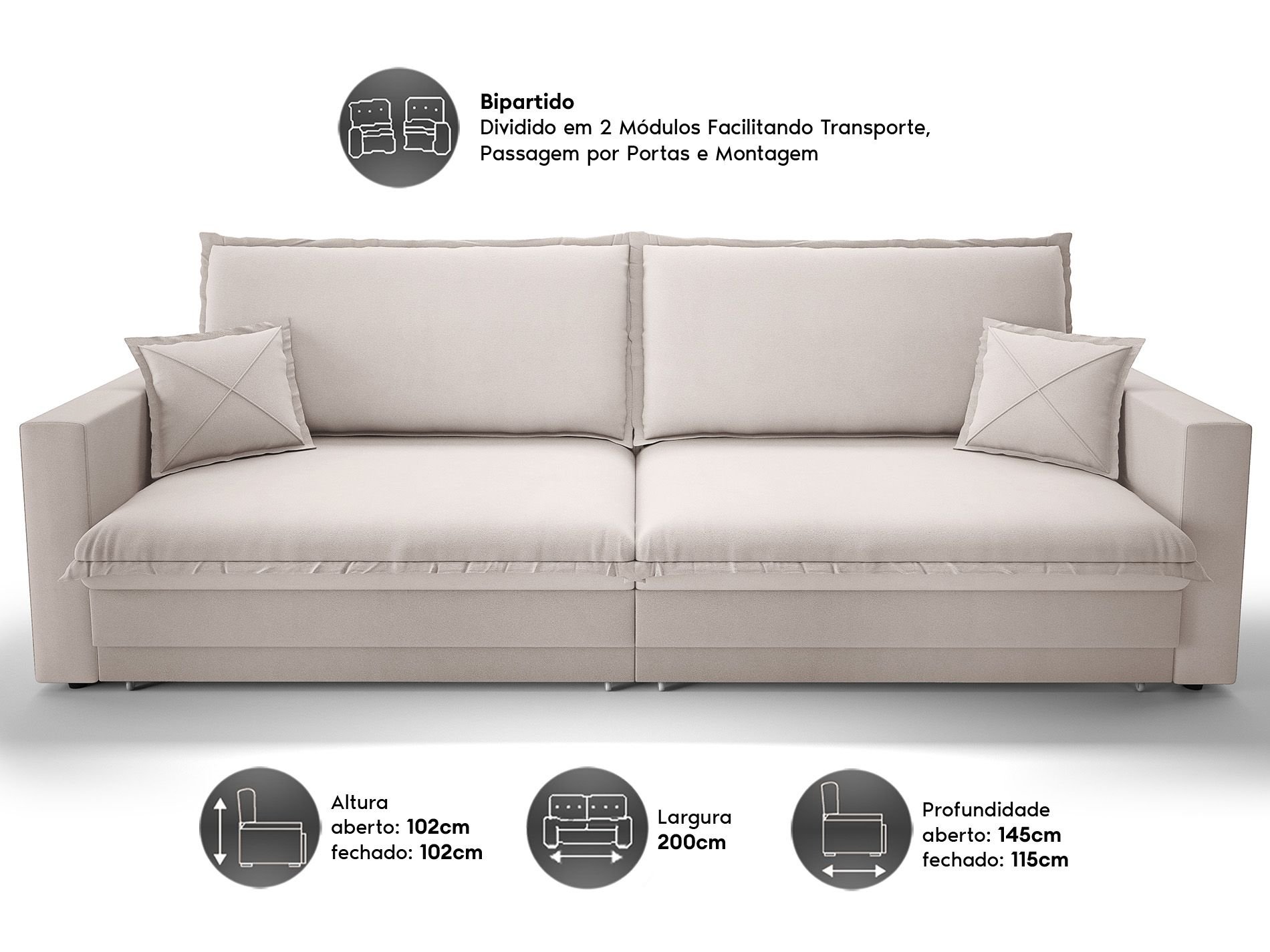 Sofá Tango 2,00M Sem Caixa, Retrátil e Reclinável Velosuede Areia - Netsofás