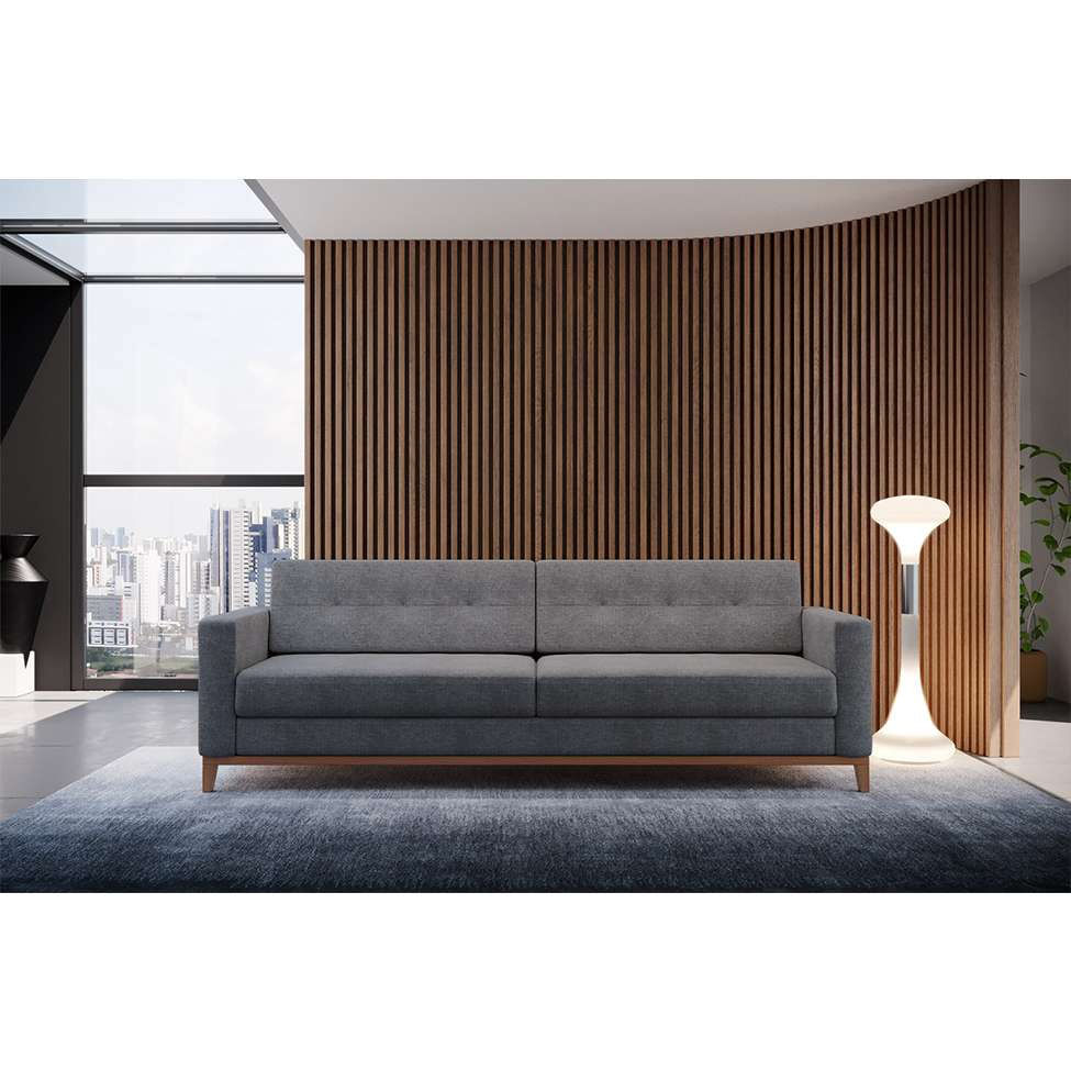 Sofá 3 Lugares Living Base de Madeira Linho Cotton Cinza 210 cm em Promoção | Ofertas na Americanas