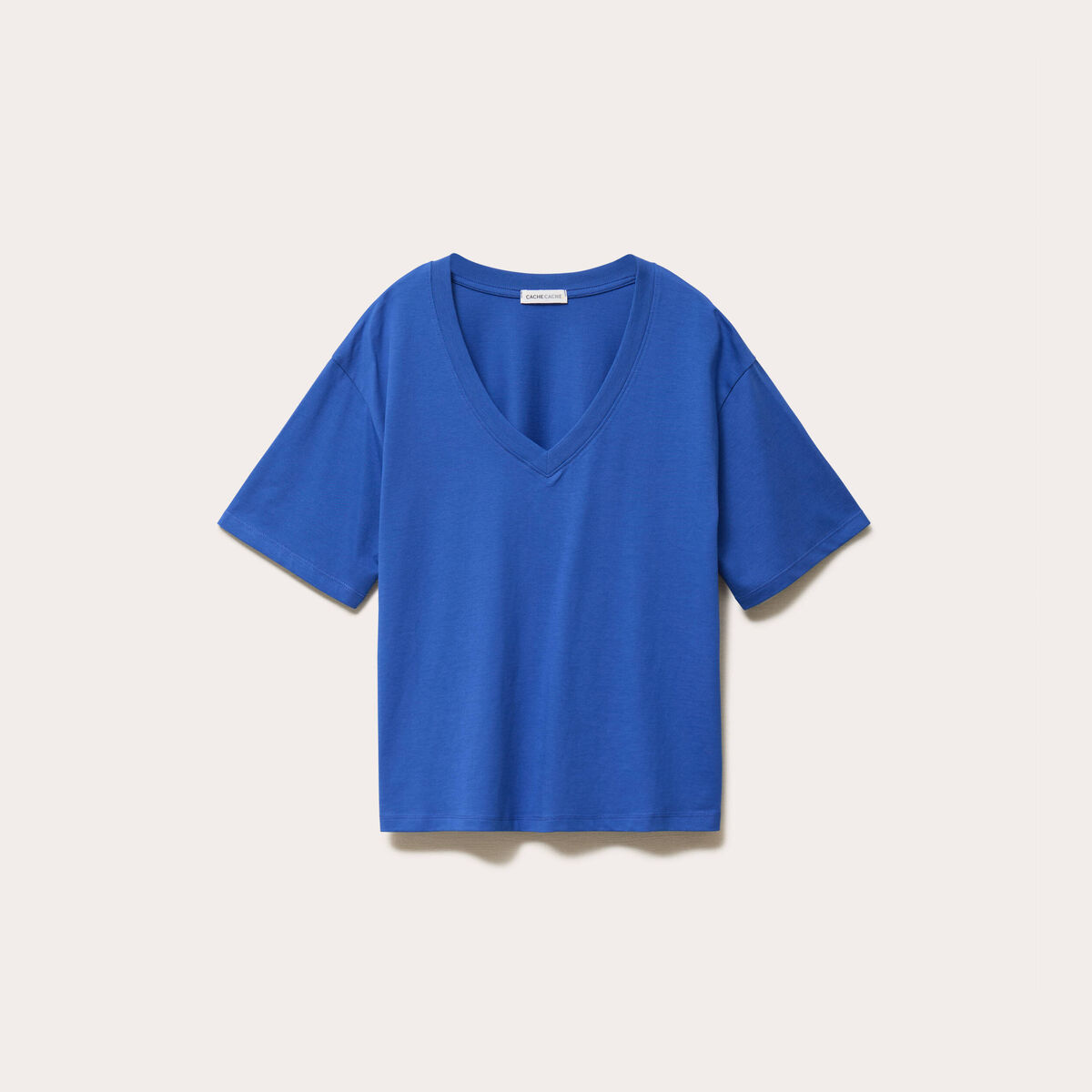 T-shirt col v manches courtes bleu electrique femme