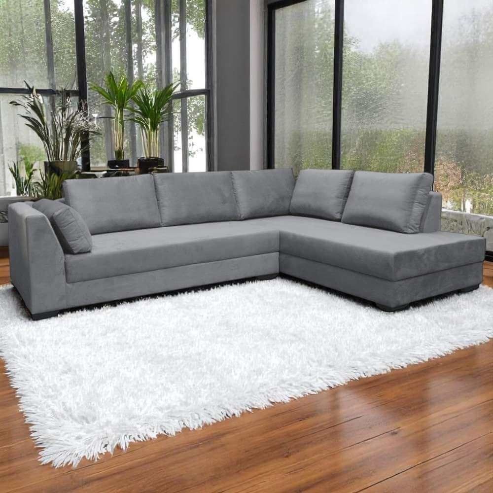 Sofá de Canto 5 Lugares - Sued Aveludado - Oni001:cinza