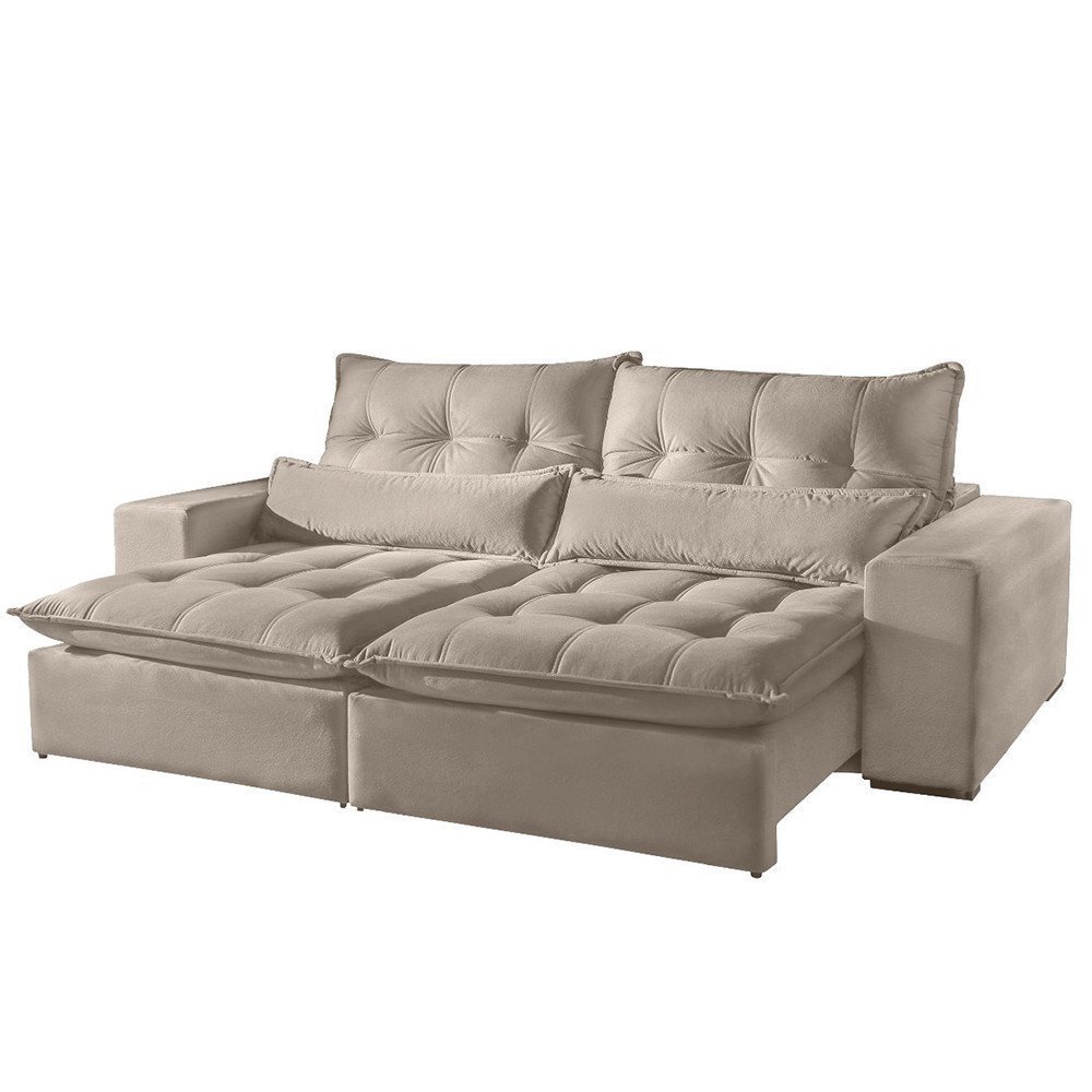 Sofá 3 Lugares Retrátil e Reclinável Máximo 2.30m Veludo Bege