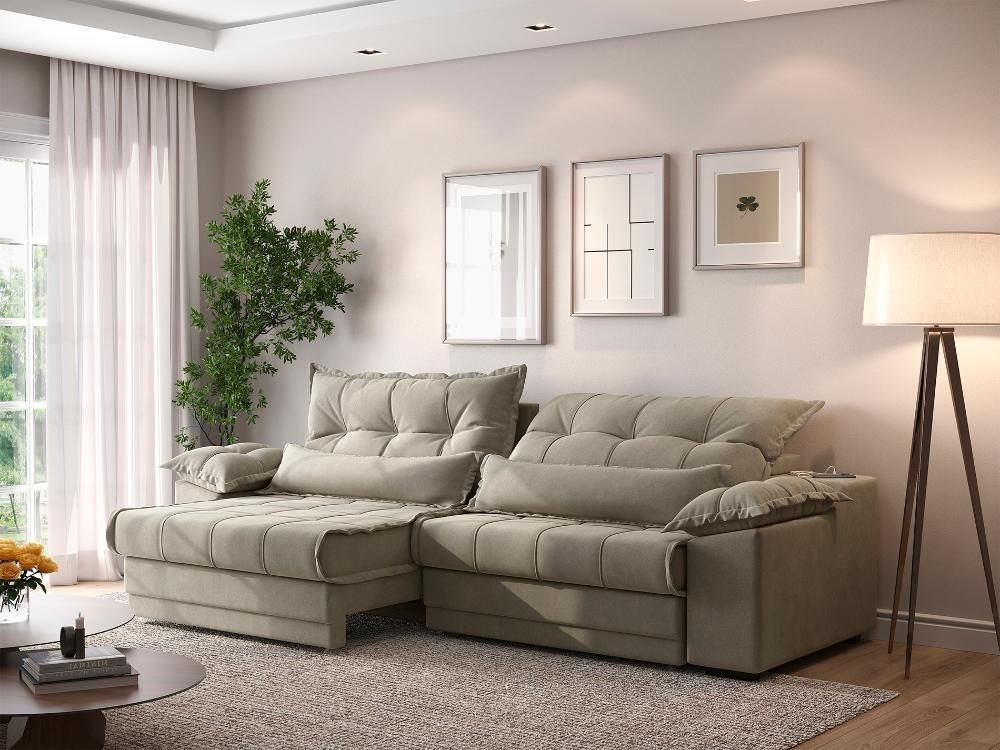 Sofá Retrátil e Reclinável com Molas Ensacadas e Carregador Usb Colosso 2,90m Veludocristal -