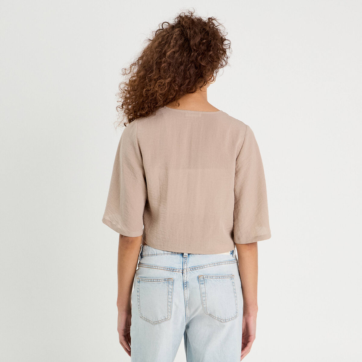 Blouse nouée cropped beige femme