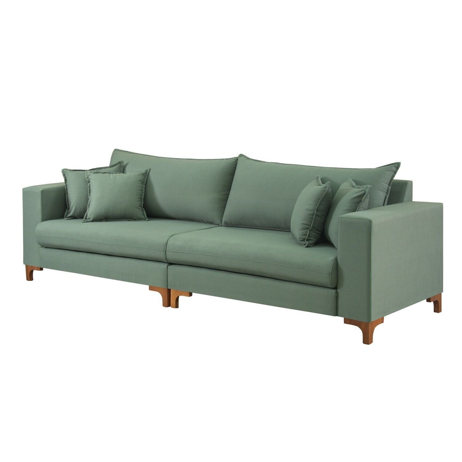 Sofá Living 3 Lugares 220cm Almofadas Soltas Pés Madeira Maciça Madri