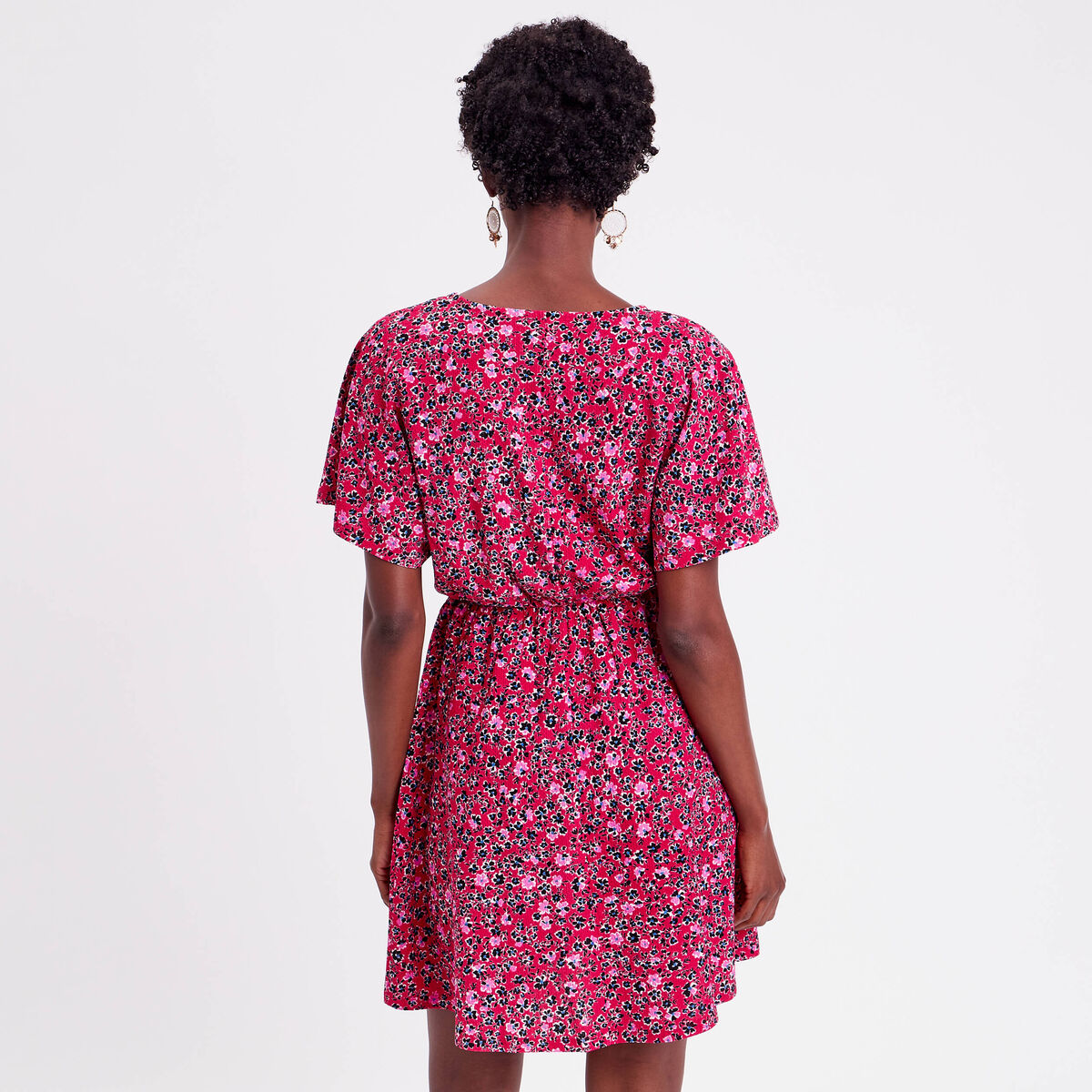 Robe évasée col en V rouge femme