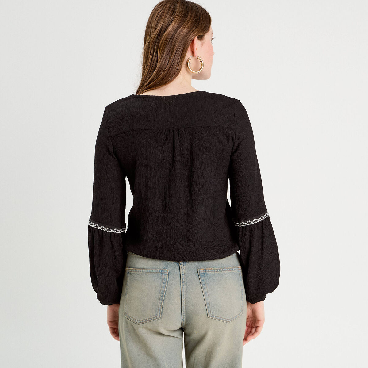 Blouse manches longues noir femme