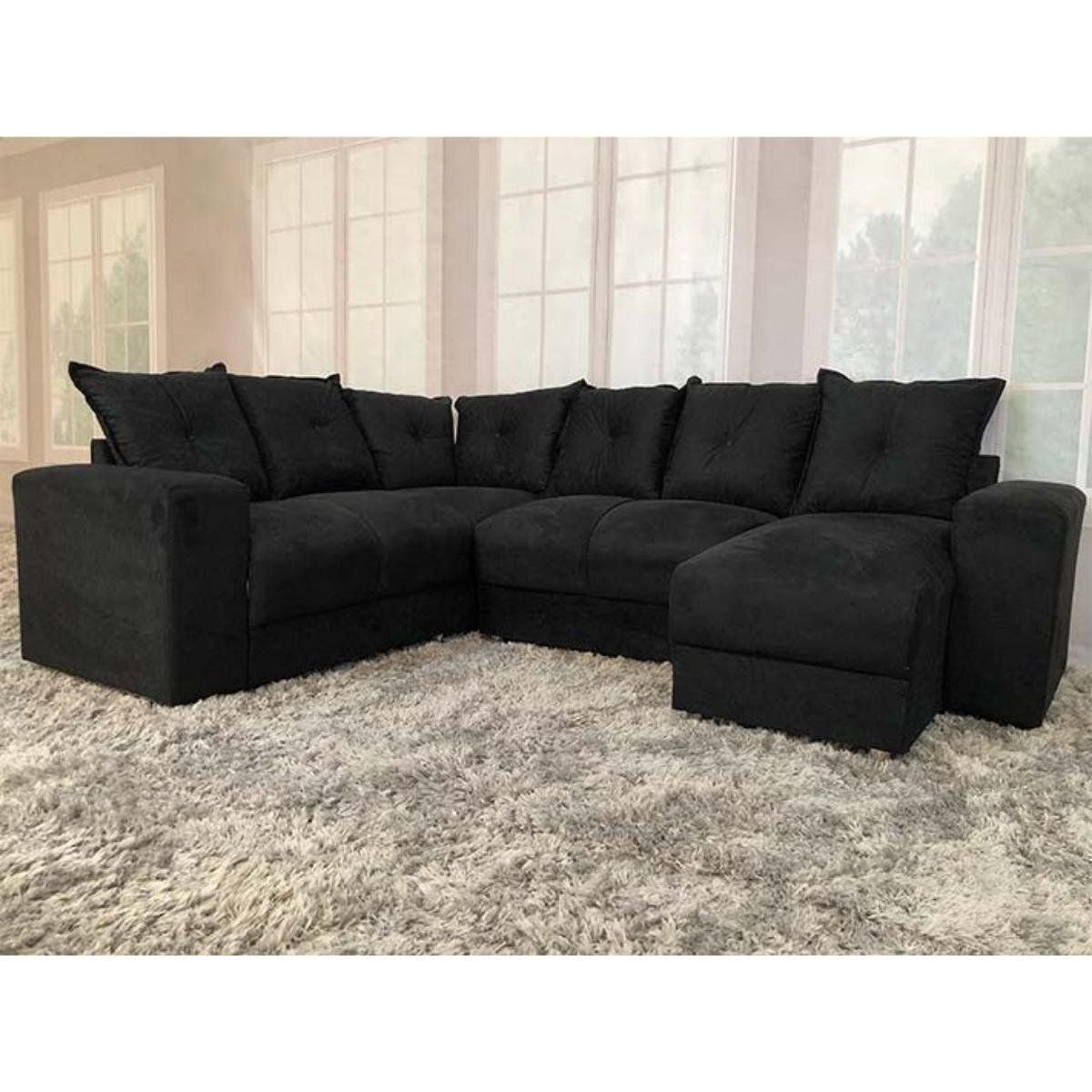 Sofá de Canto Varias Cores Confortavel Almofadas Soltas Cor:Preto