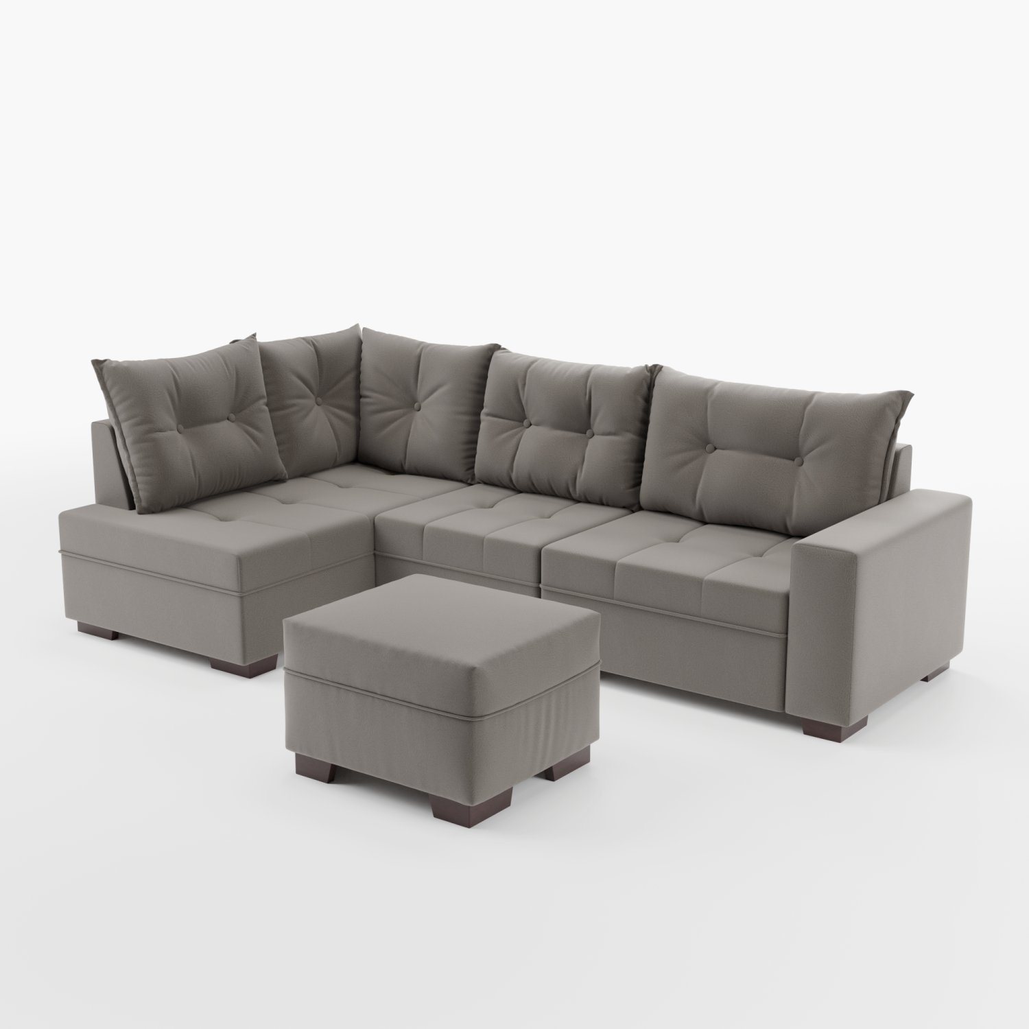 Sofá de Canto com Puff 7 Lugares 238cm Gloria