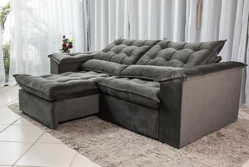 Sofá Retrátil e Reclinável Ipanema 1,80m em Tecido Veludo C/pillow Nos Braços - Montagem Inclusa:cin