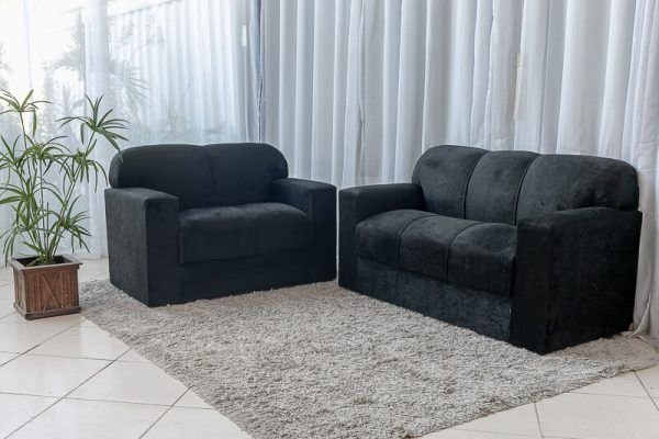 Conjunto Sofá 3 e 2 Lugares Xaropinho Suede Preto - Al Móveis
