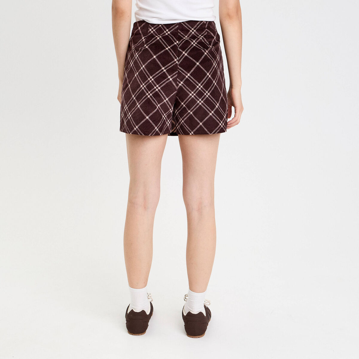 Jupe-short en velours marron chocolat femme