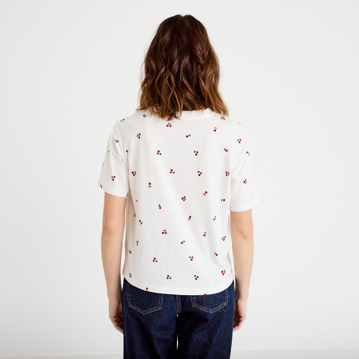 T-shirt col rond manches courtes blanc femme