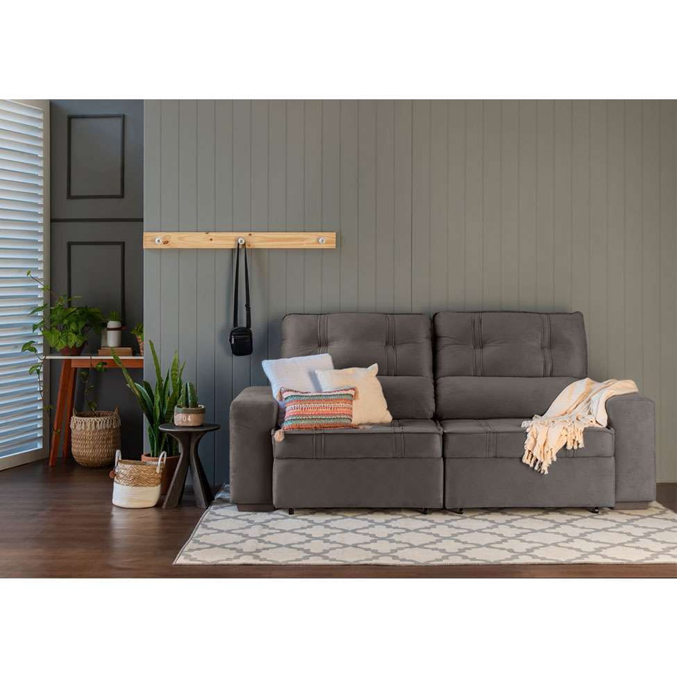 Sofá 3 Lugares Retrátil e Reclinável com Baú Lottus Suede Castanho em Promoção | Ofertas na Americanas