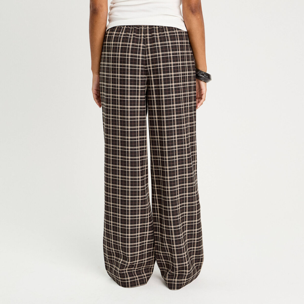 Pantalon large élastiqué marron chocolat femme