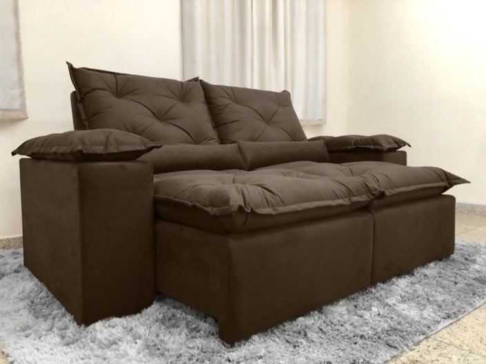 Sofá Retrátil e Reclinável 2,00m em Tecido Veludão C/ Pillow Nos Braços Athenas - Montagem Inclusa:m