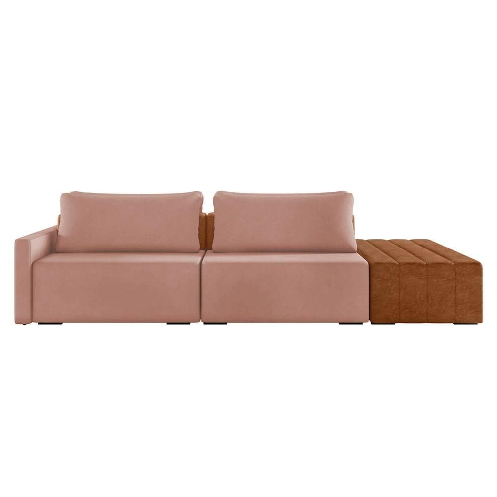 Sofá Ilha 2 Lugares Living 232cm Modulado Lary Veludo K01 Cor Rose