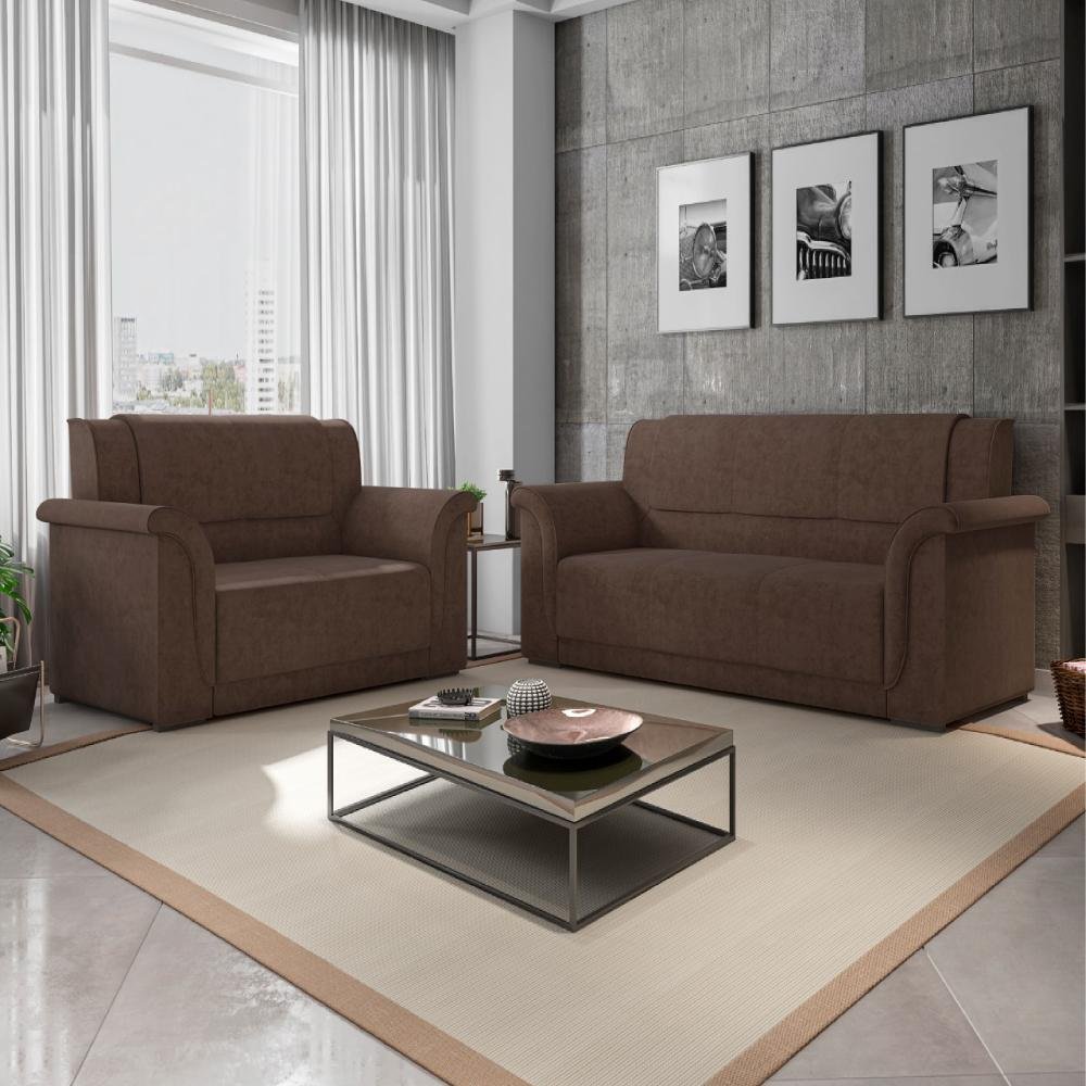 Sofá 2 e 3 Lugares Itália Marrom Suede