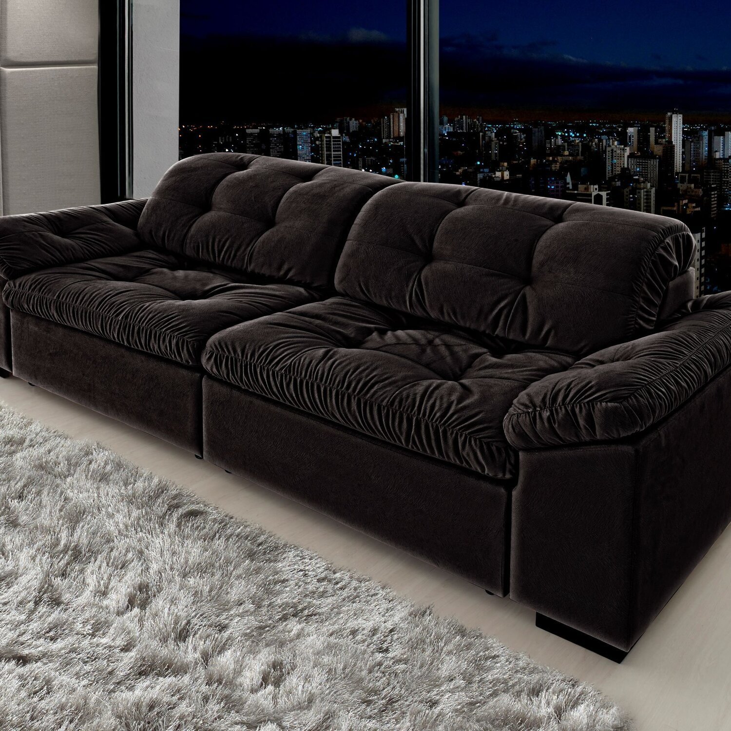 Sofá Retrátil e Reclinável 2 Lugares 240 Cm Pérola Veludo