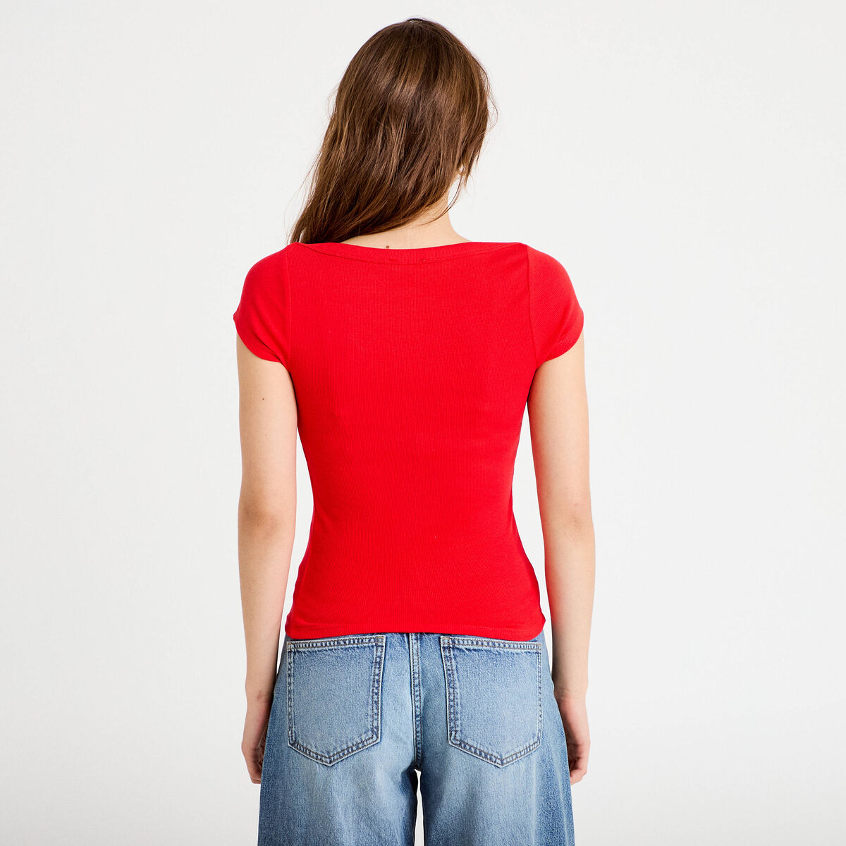 T-shirt cintré manches courtes rouge femme
