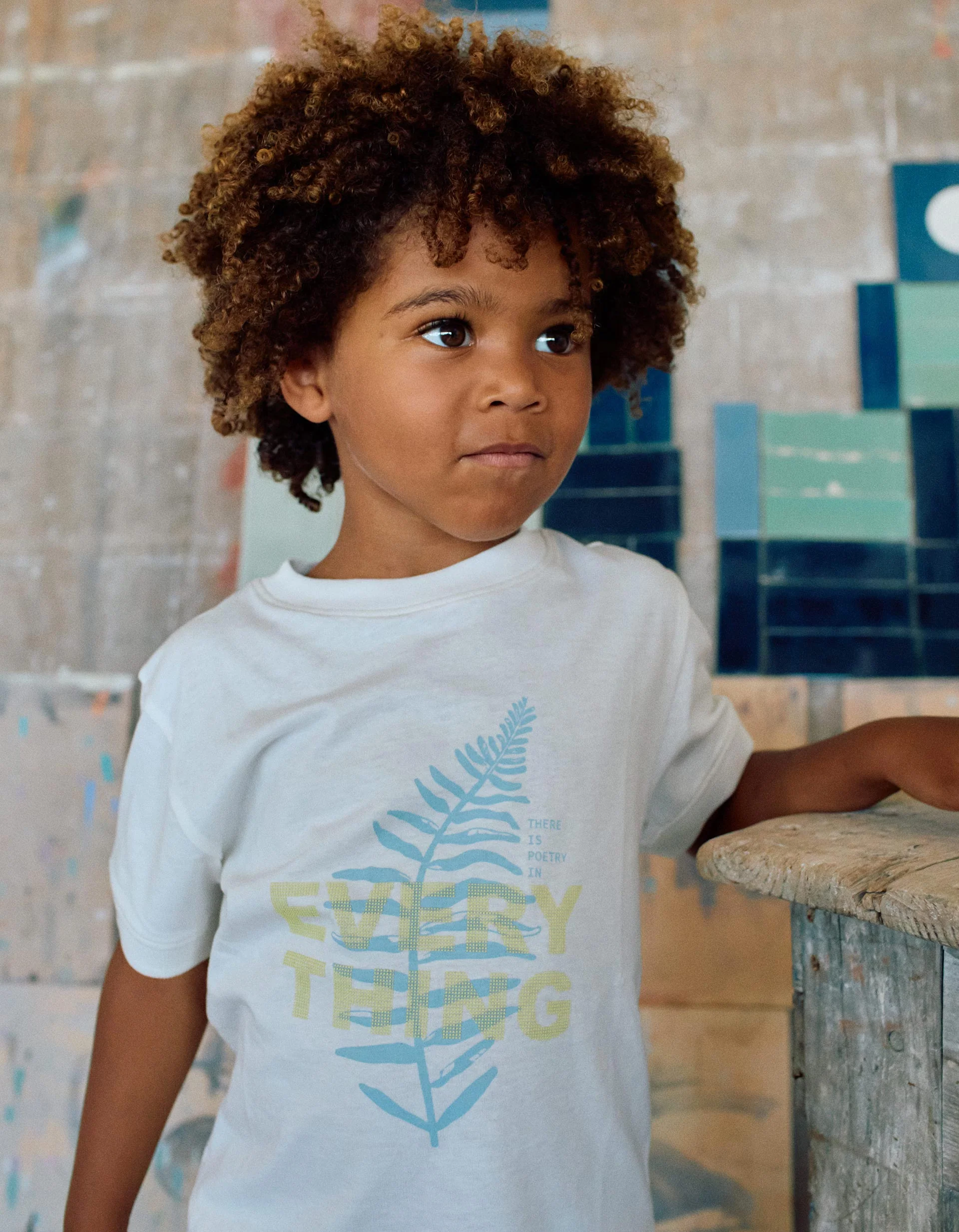 Cotton T-shirt with Everything print for boys, white