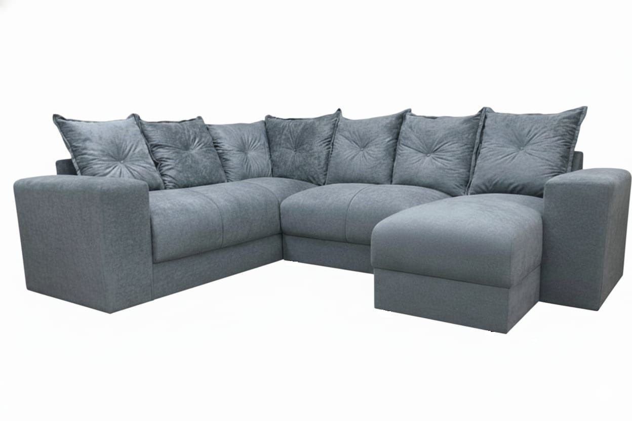 Sofá de Canto Estofado Alice com Chaise Suede Cinza Al Móveis