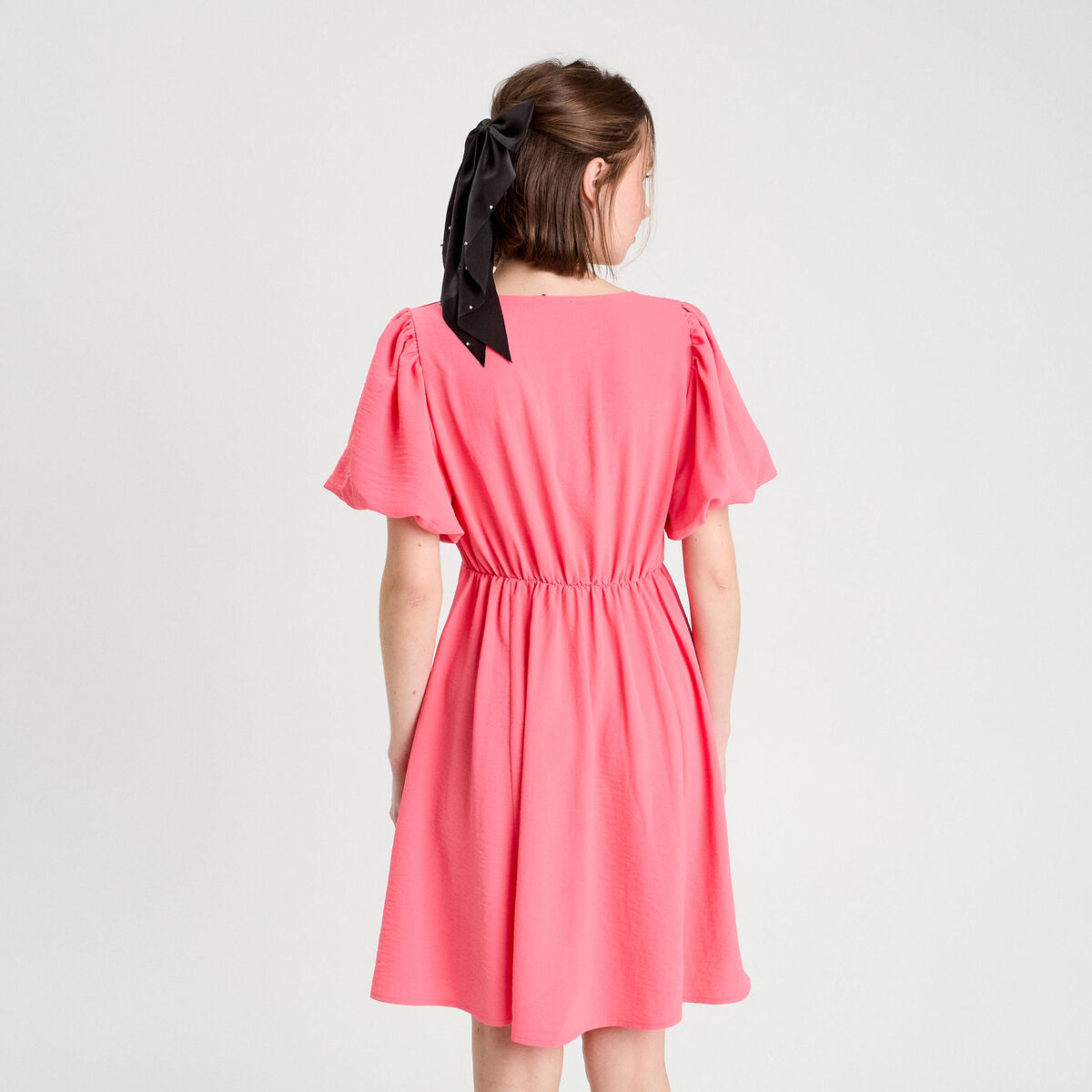 Robe trapèze manches courtes rose vif femme