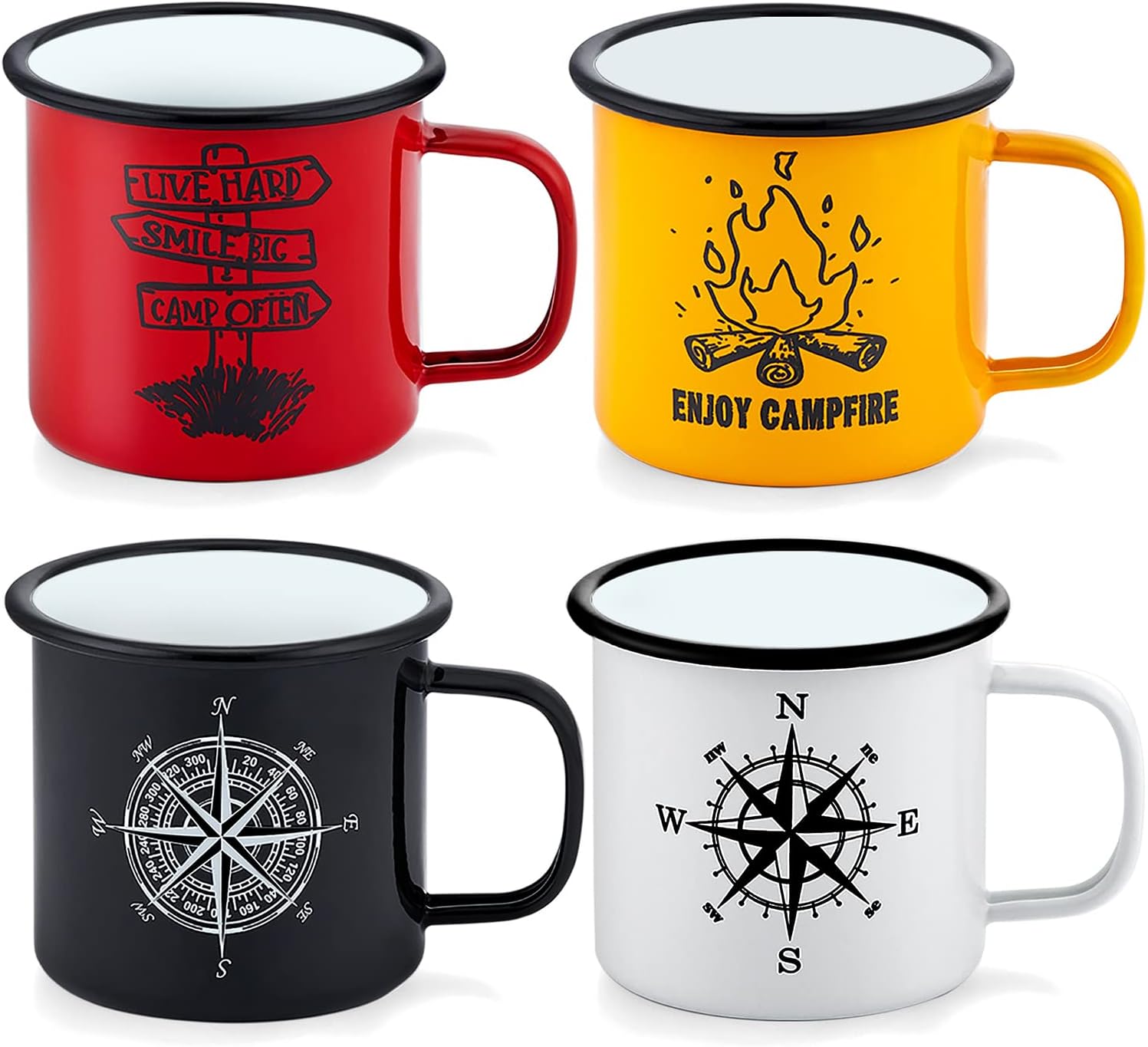 Enamel Camping Mug Set of 4  16 Ounce Coffee Tea Vintage Mug Drinking Cup Sets for Outdoor and Indoor  Portable & Easy Clean  Colorful