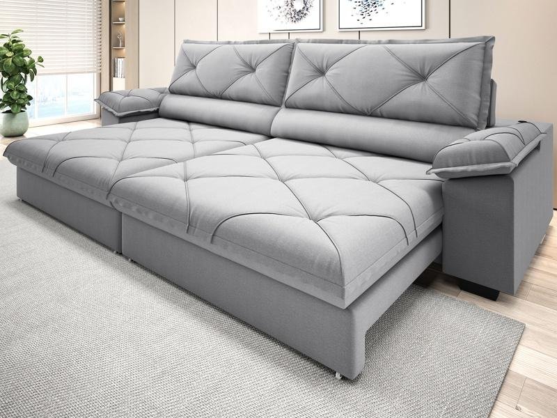 Sofá com Carregador Usb e Molas no Assento Retrátil Reclinável Nice 2,90m Linho Soft- Netsofas -