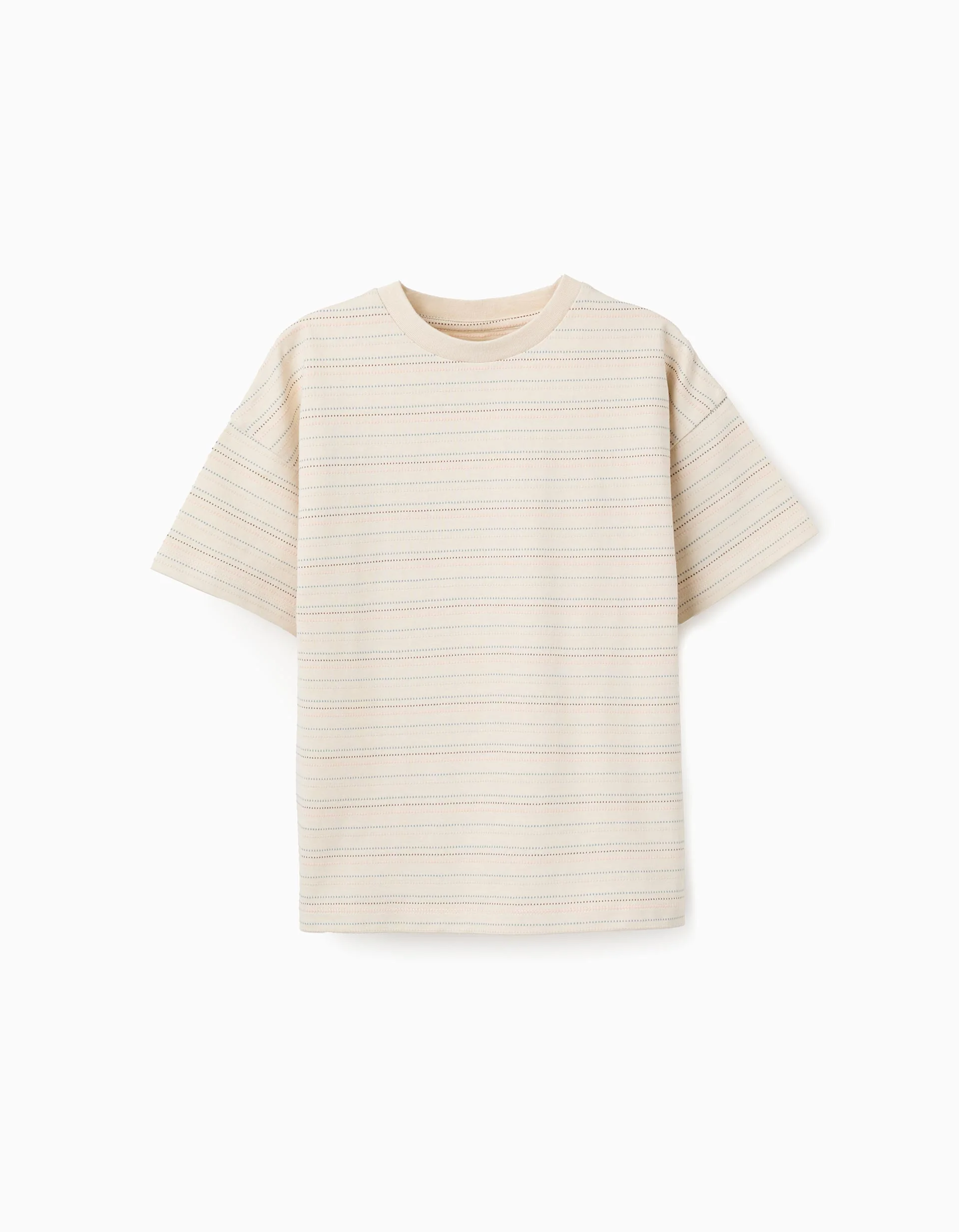 Cotton T-shirt with jacquard stripes for boys, light beige