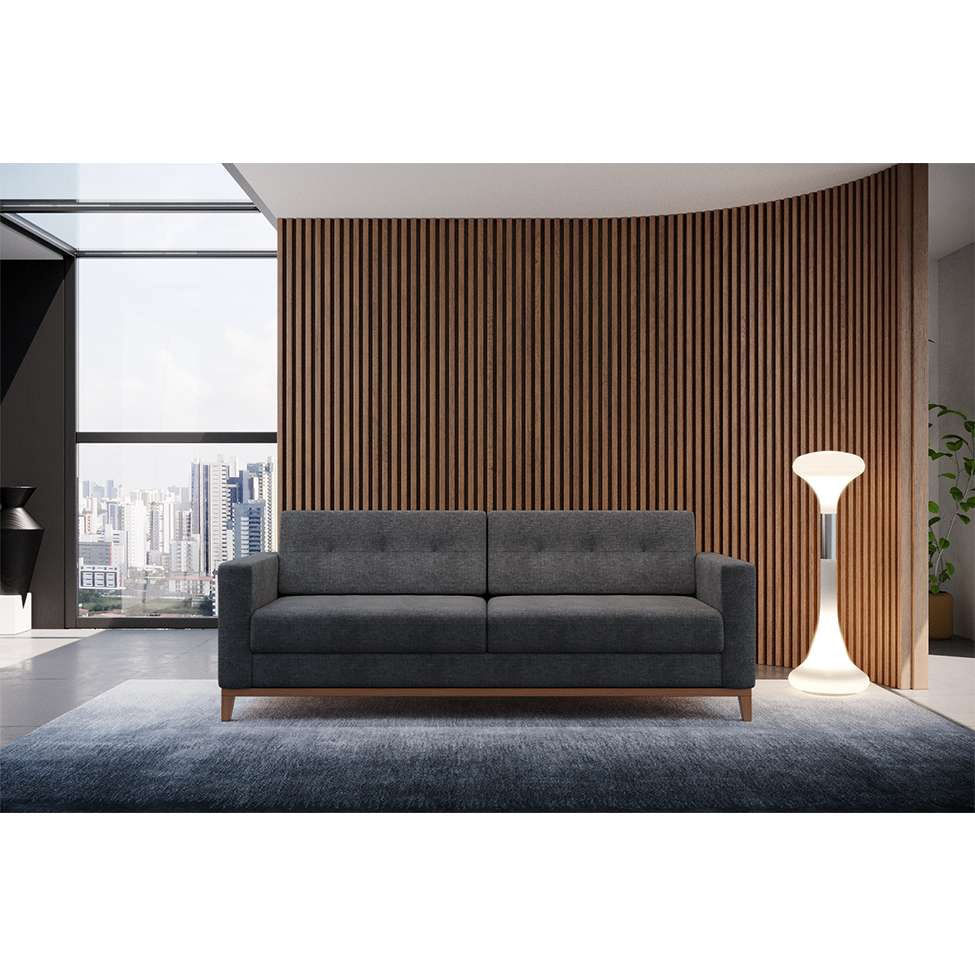 Sofá 3 Lugares Living Pés e Base em Madeira Linho Cotton Grafite 180 cm em Promoção | Ofertas na Americanas