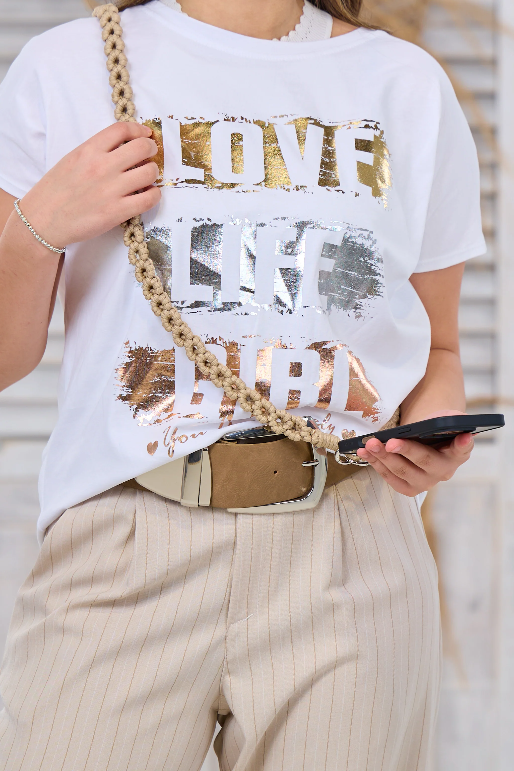 gehäkelte Handykette, taupe