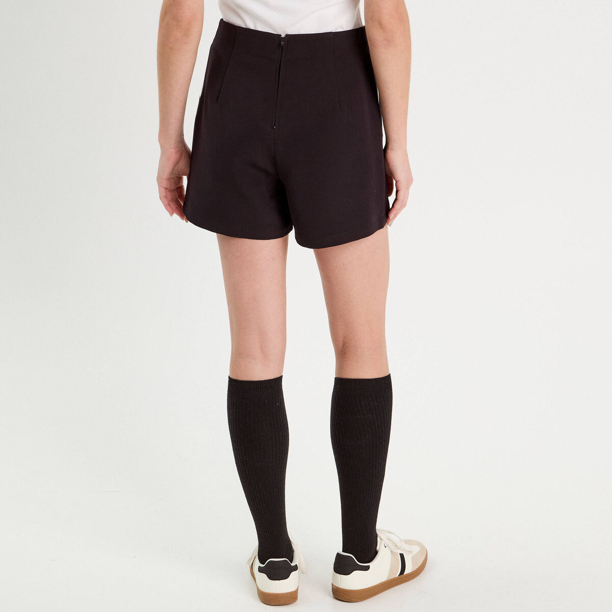 Jupe-short droite stretch noir femme