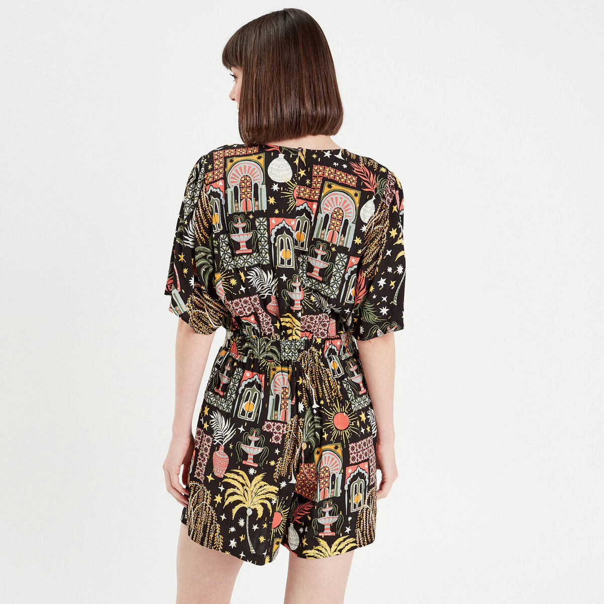 Combishort fluide noir femme