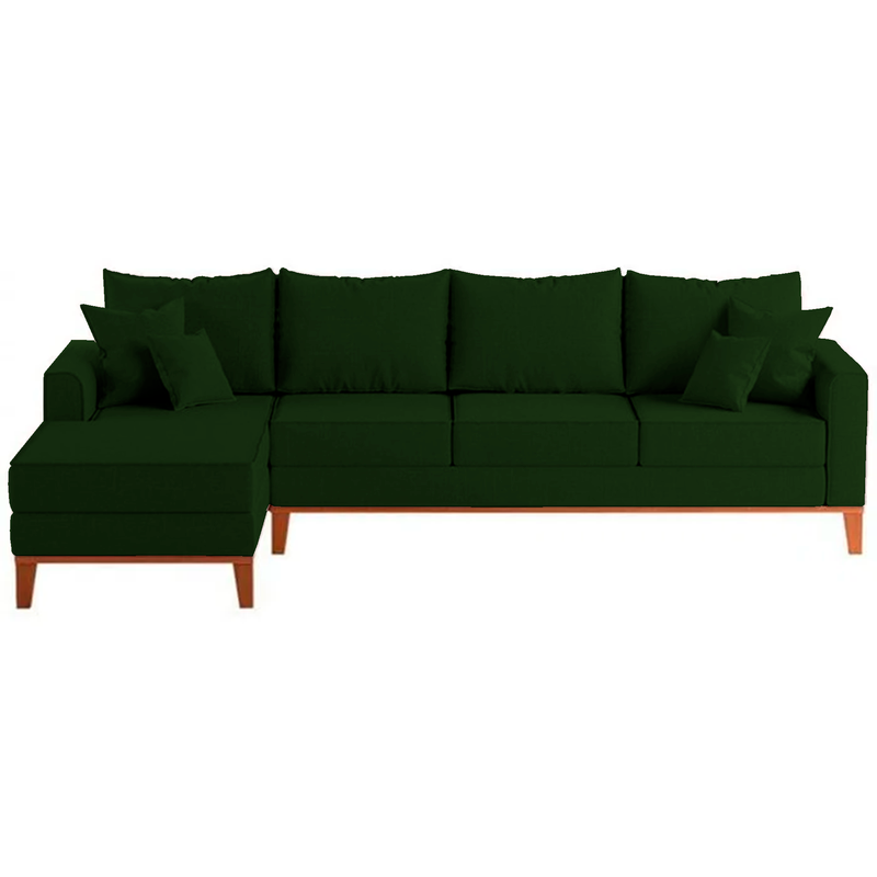 Sofá 4 Lugares Beny com Chaise Esquerdo Suede Verde