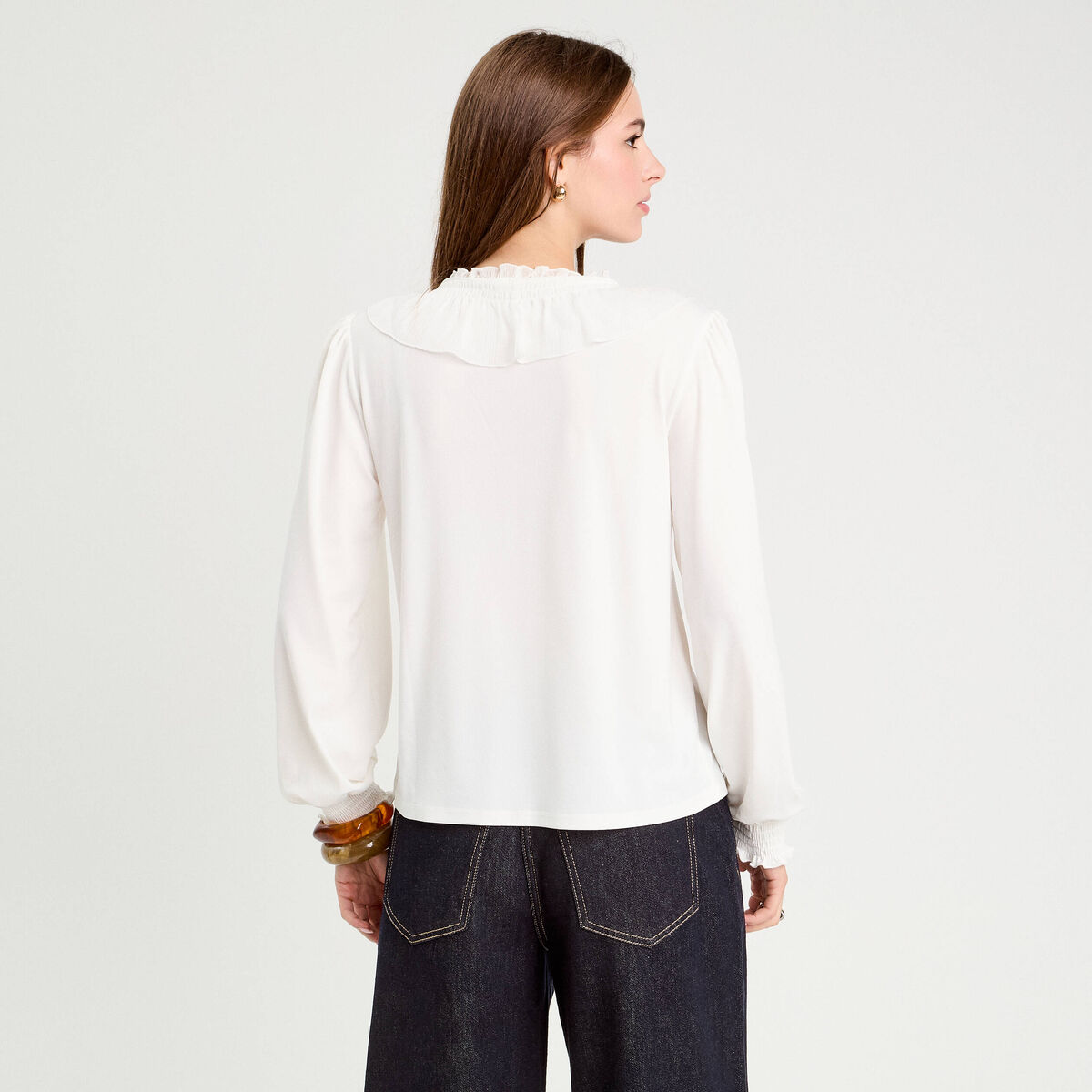Blouse avec volants ecru femme