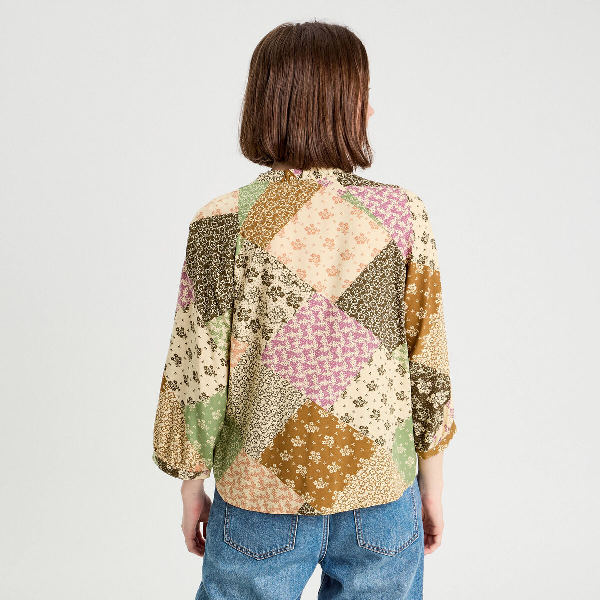 Chemise manches 3/4 beige femme