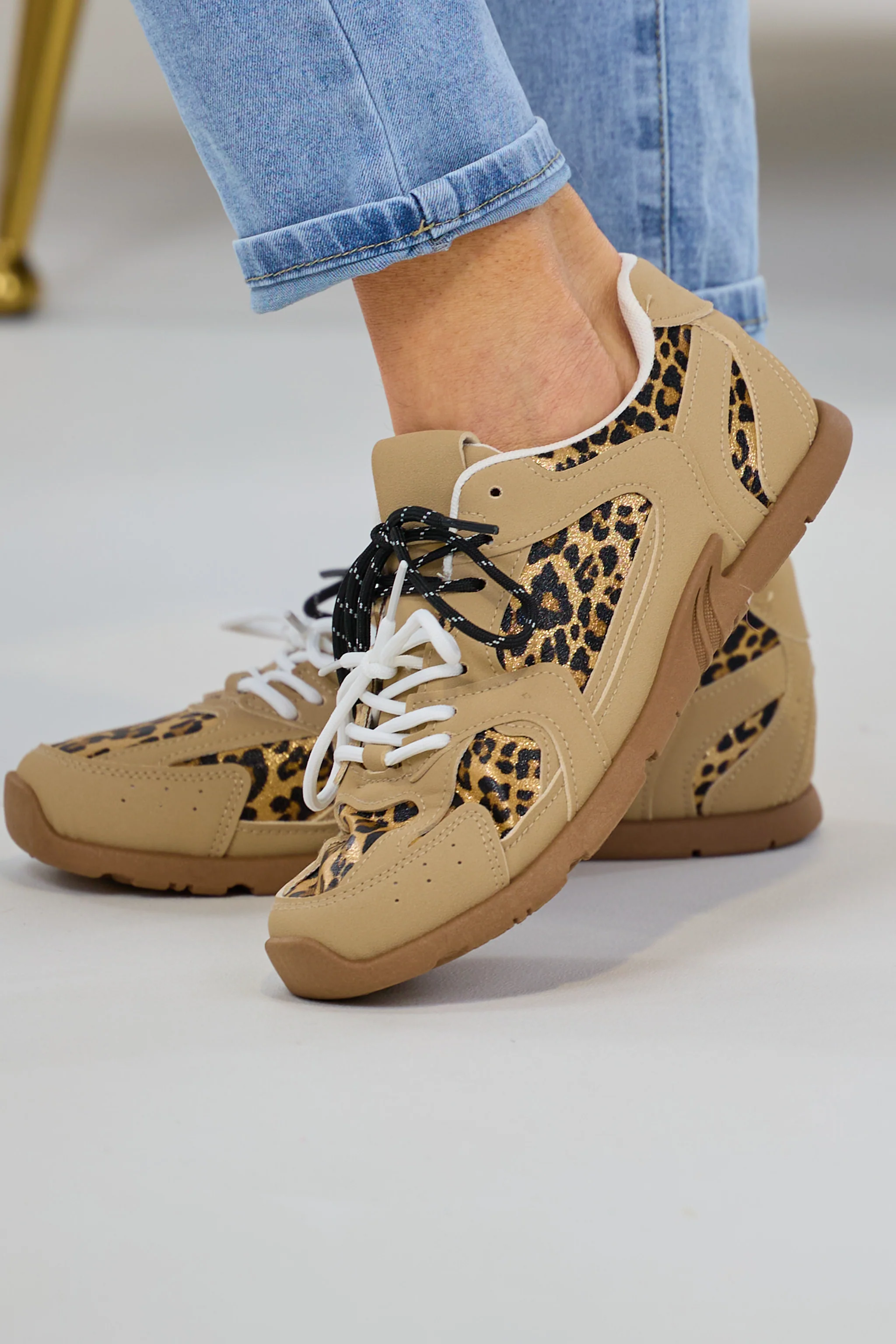 Sneaker mit doppelter Schnürung, taupe-leo