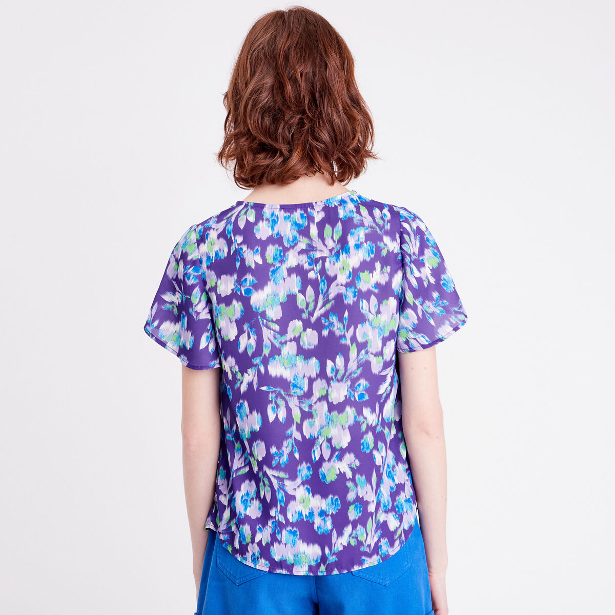 Blouse manches courtes imprimé violet femme