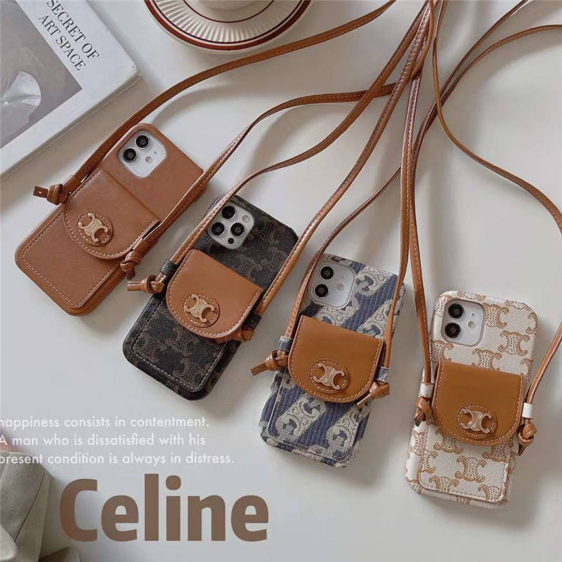 iphone15pro/14proケース 背面ポケット セリーヌ iphone13/13pro ケース 大人 女子 CELINE スマホケース12/11pro 斜 めがけ おしゃれ iphonexs max/xr カバー 海外セレブ愛用