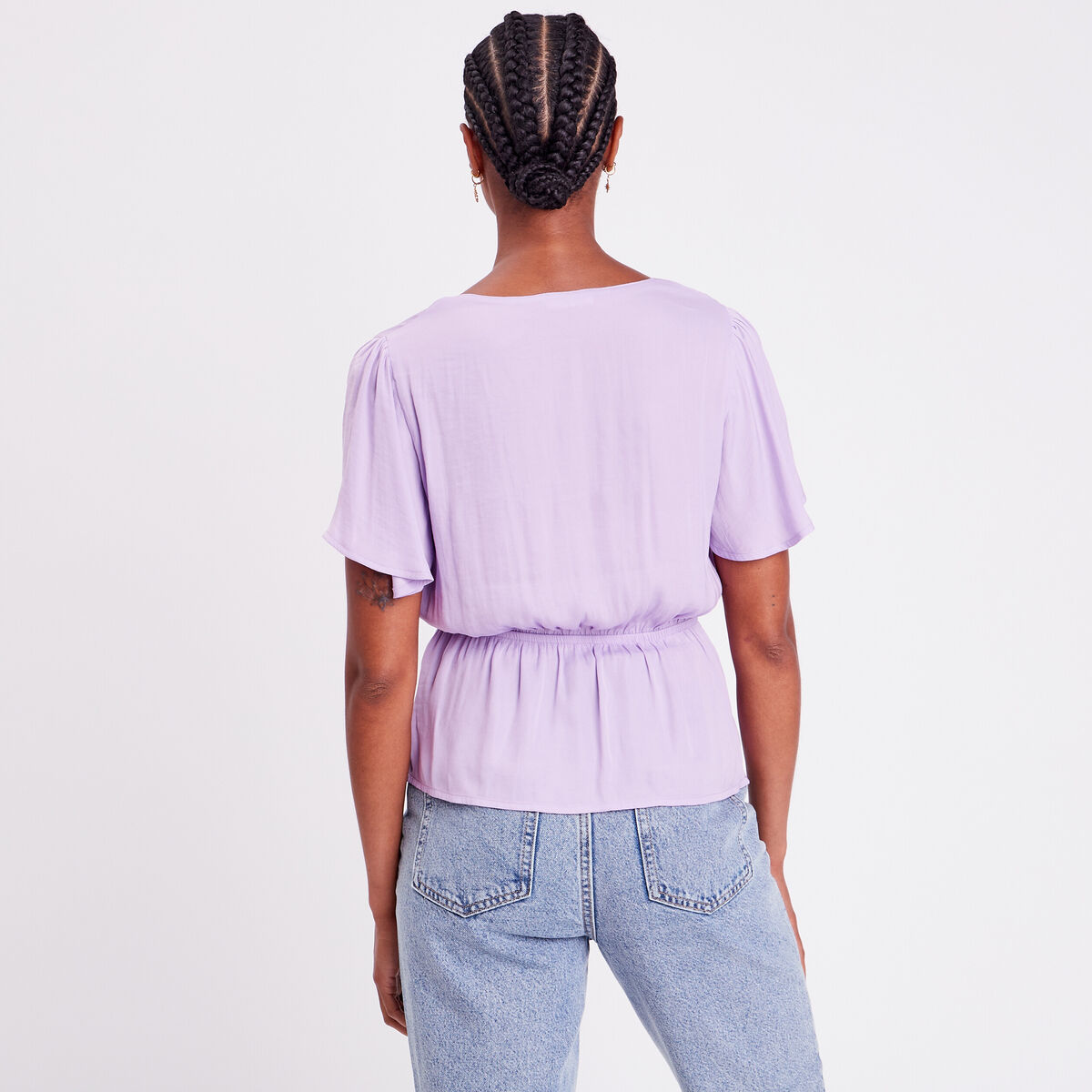 Blouse manches courtes satin violet femme